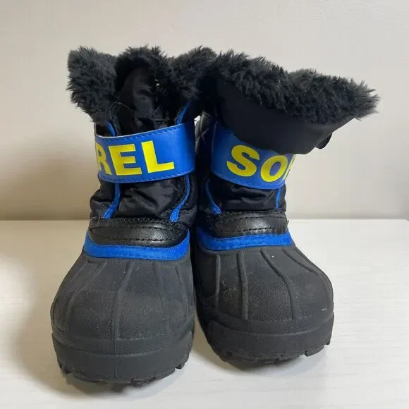 SOREL Children's Snow Commander Boots Black/Blue Size 10 Winter Warm Logo - Picture 2 of 9